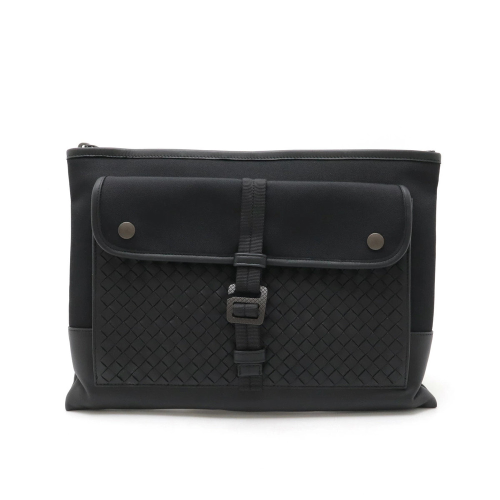 BOTTEGA VENETA Intrecciato Clutch Bag Shoulder Leather Canvas Black
